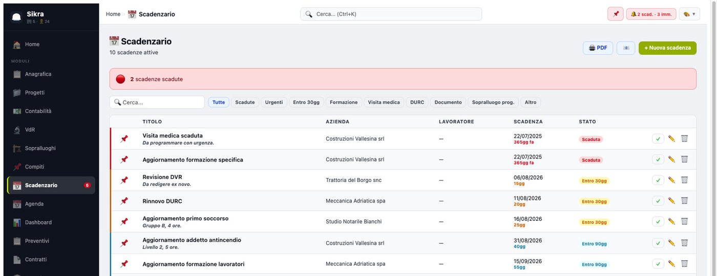 Scadenzario completo con filtri per tipo di scadenza